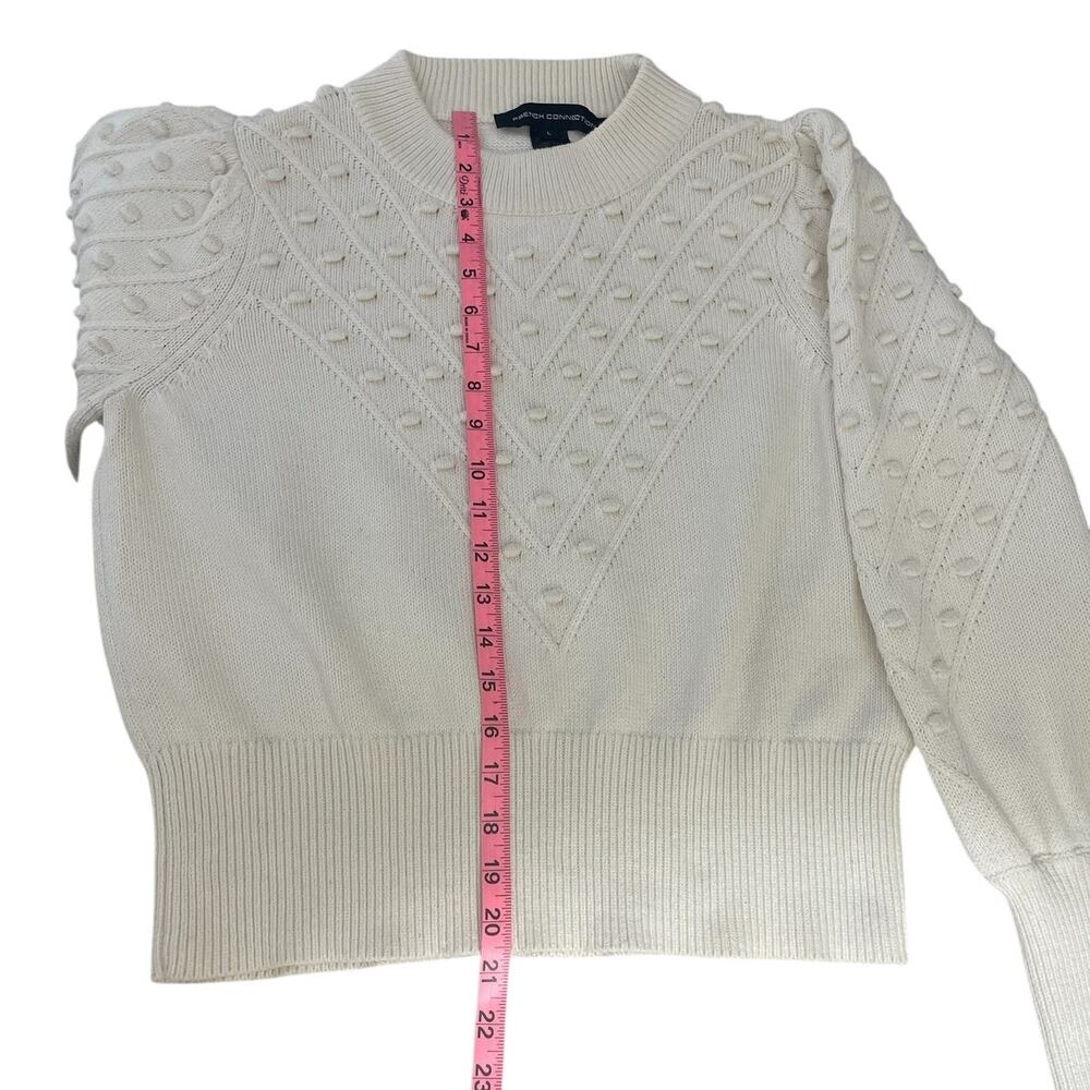 French Connection Cropped Bobble-Stitched Knit Sweater Cream Sz Large Cottage - Picture 11 of 13